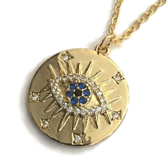 Evil Eye Sparkly Dainty Cubic Zirconia Necklace - Picture 1 of 6